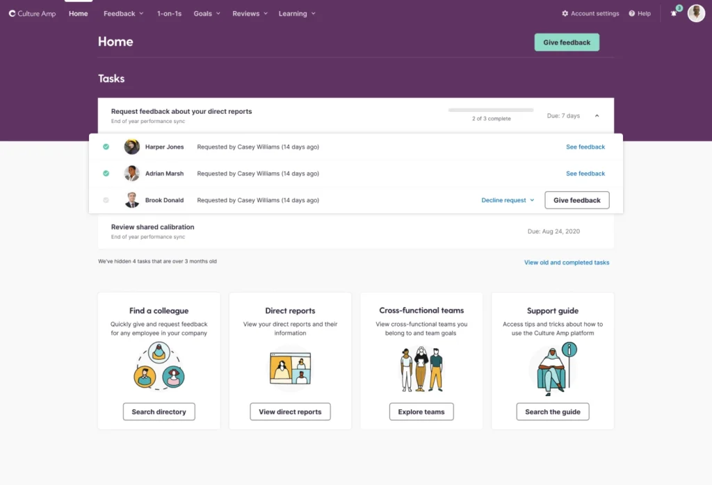 Culture Amp 360 Degree Feedback Dashboard