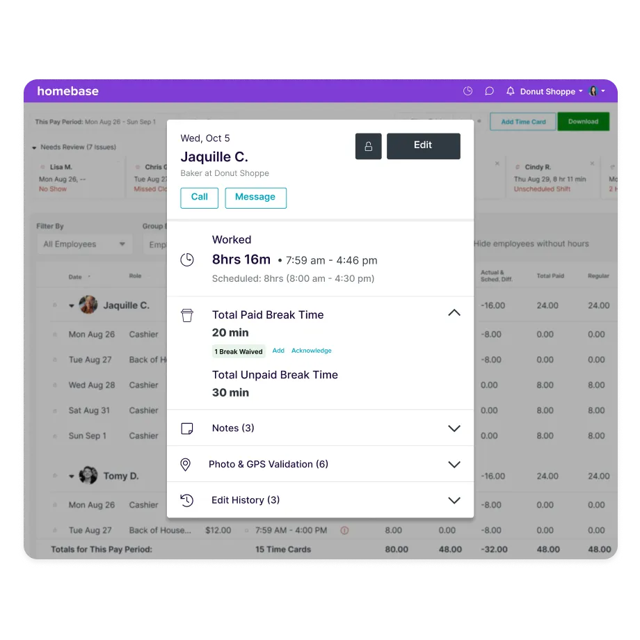 Dashboard Attendance Tracking Software – Homebase
