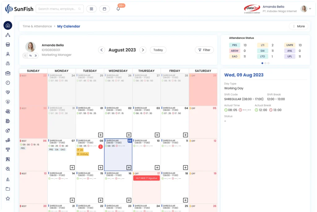 Dashboard Attendance Tracking Software – SunFish HR